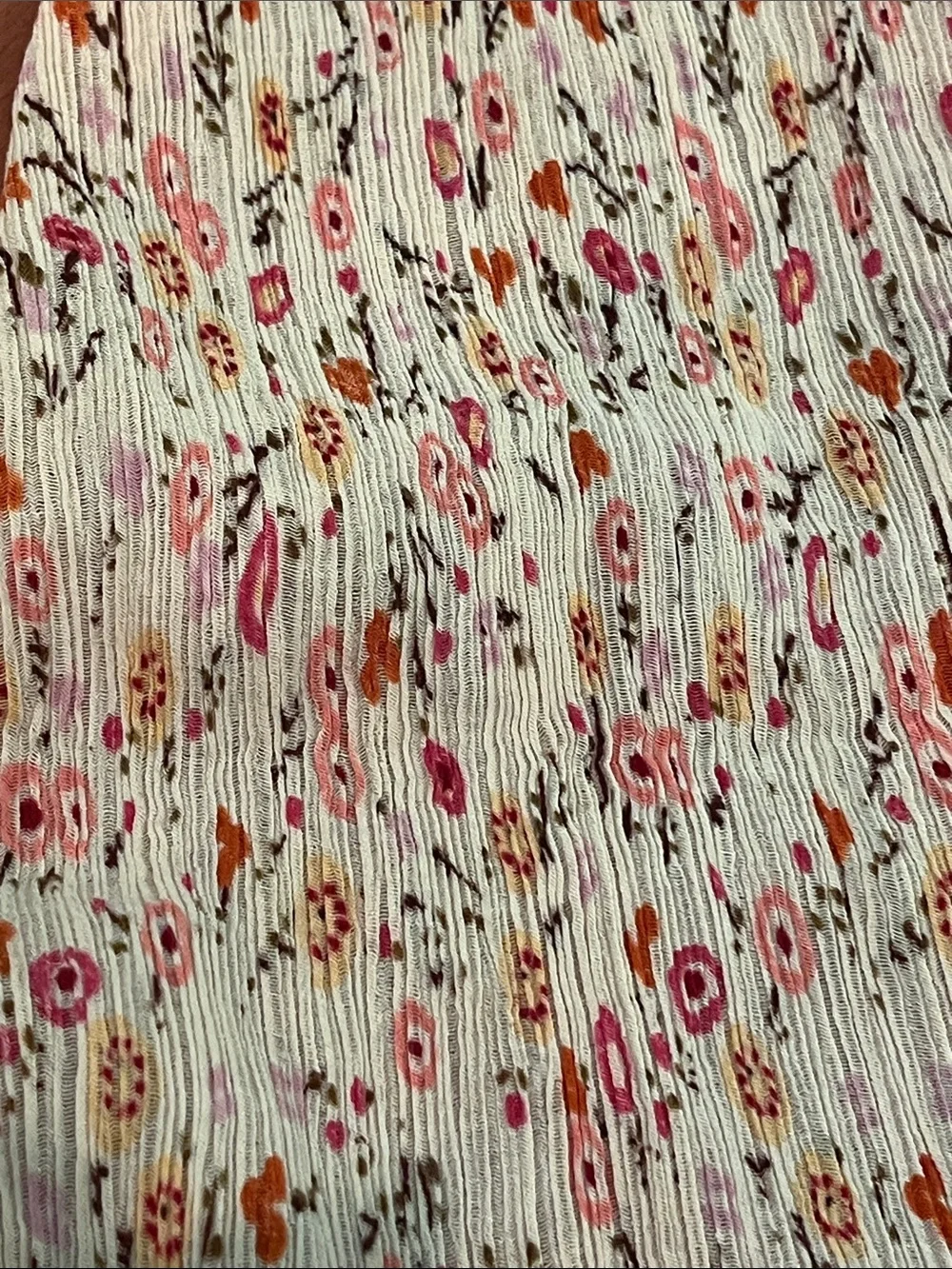 Cute Straight Floral Scarf with Pink Fringe